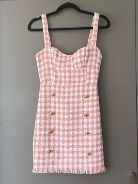 Pink Tweed Mini Dress Women’s Size S Gold Button Houndstooth (black/white avail)